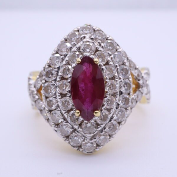 B2 "Mon Ruby" 18K Yellow Gold Ring with Ruby and Diamonds