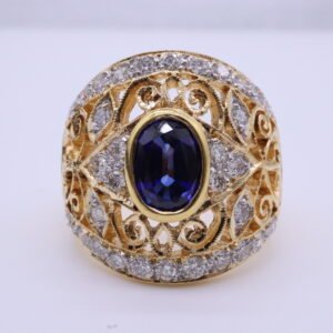 TD8298 "Mon Blue" 18K Yellow Gold Ring with Blue Sapphire and Diamonds