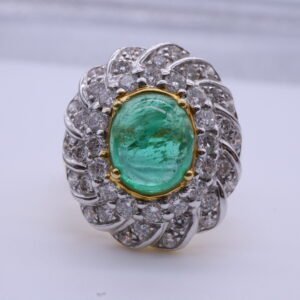 V2 "Mon Emeral" 18K Yellow Gold Ring with Emeral and Diamonds