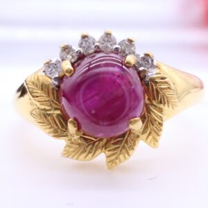 TD8384 "Ruby Flower" 18K Yellow Gold Ring with Ruby and Diamonds