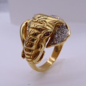 TD8232 "Erawan" 18K Elephant Gold Ring with Ruby and Diamonds